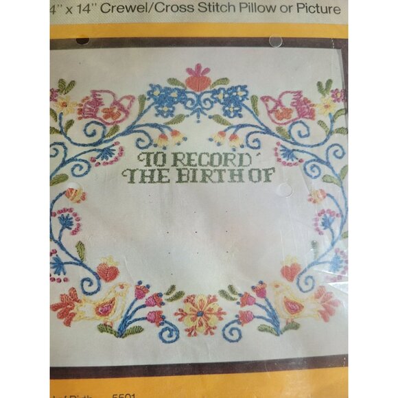 Cross Stitch Crewel/Cross Stitch Needlework Kit Birth record 14x14 cotton - Picture 2 of 4